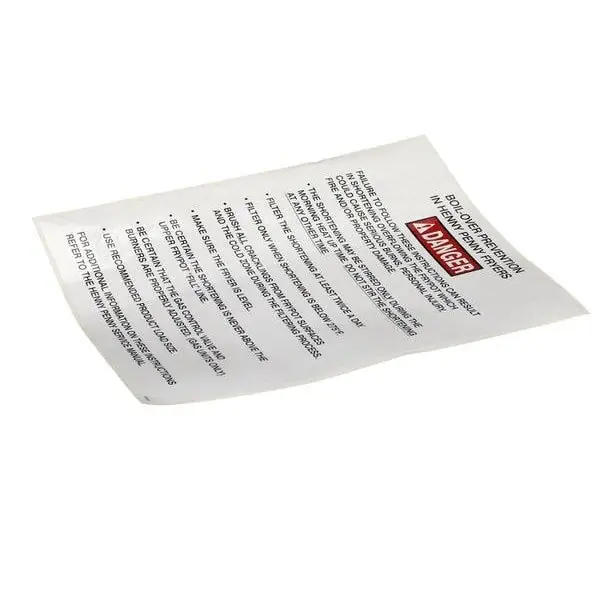 LABEL BOILOVER PREVENTION for Henny Penny 37332