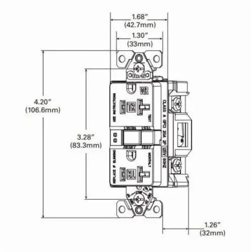 Eaton TWRSGF20W Duplex GFCI Receptacle 125 VAC 20 A NEMA 5-20R