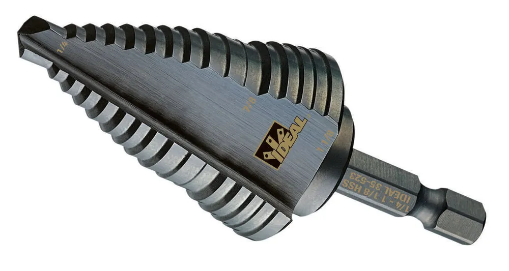 Ideal Industries 35-523 High Speed Quick Change Step Drill Bit, 1/4 in Dia Min Hole, 1-1/8 in Dia Max Hole