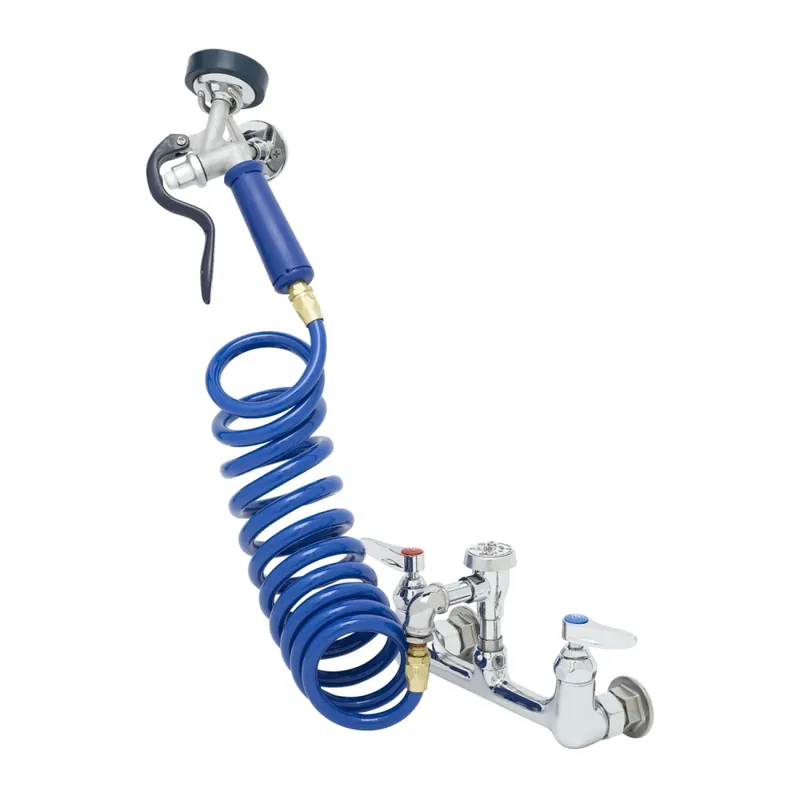 T&S Brass PG-8WREV Pet Grooming Faucet Wall 8 Centers Aluminum Spray Valve Coiled Hose Vacuum Breaker