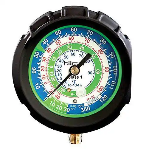 Hilmor 1839092 Low Side Refrigerant Gauge 3-5/8 Diameter -30 Hg to 300-500 psi Bottom Mounting