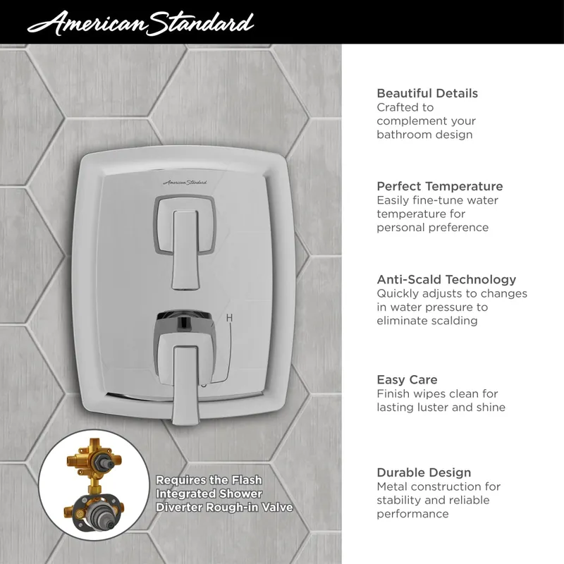 American Standard TU353740.013 Townsend® 2-Handle Integrated Shower Diverter Trim Only in Polished Nickel