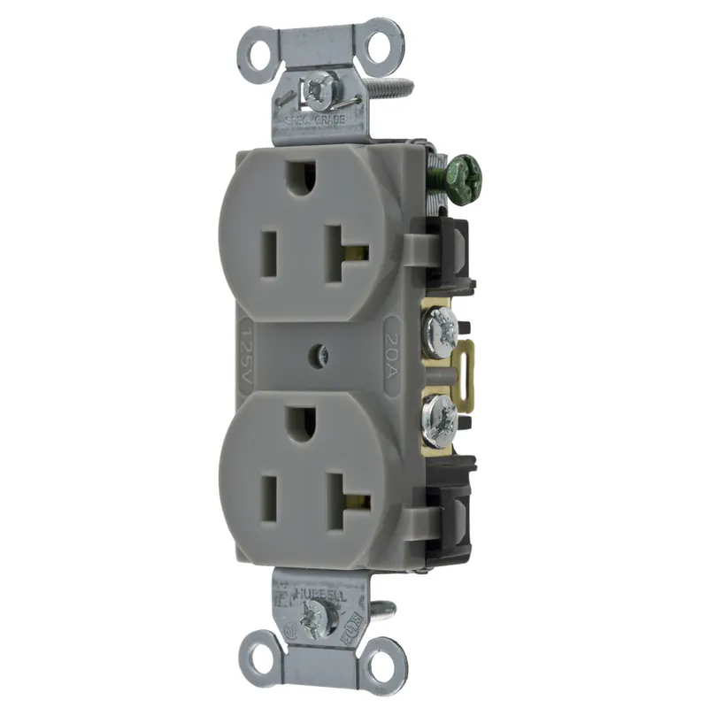 Hubbell BR20GRY 20 Amp 125 Volt 2-Pole 3-Wire NEMA 5-20R Gray Nylon Straight Blade Duplex Receptacle