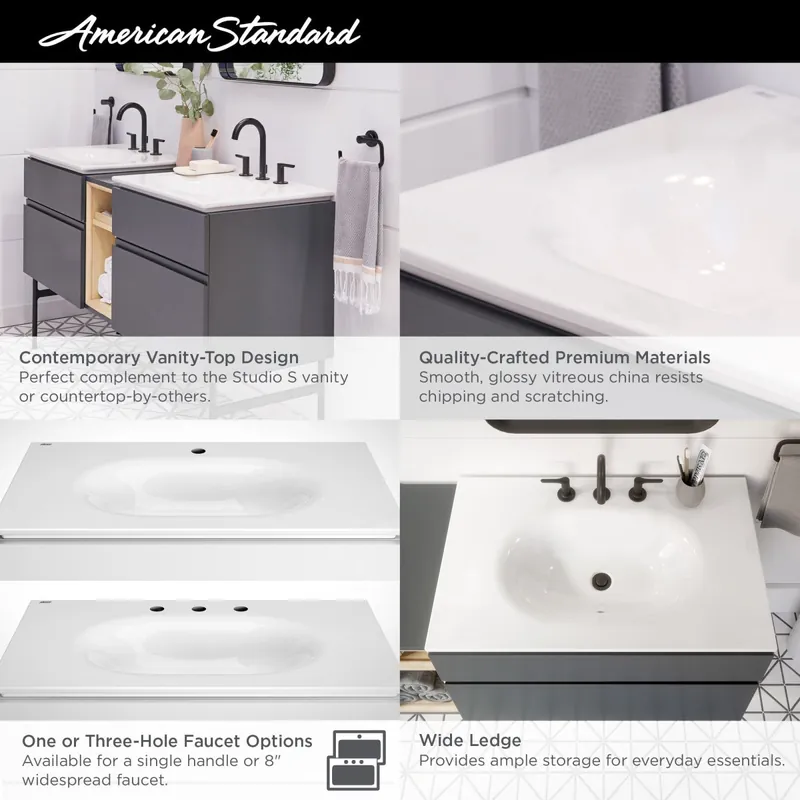 American Standard 1297001.020 Studio S 24 Vanity Sink Top Center Hole Only in WHITE
