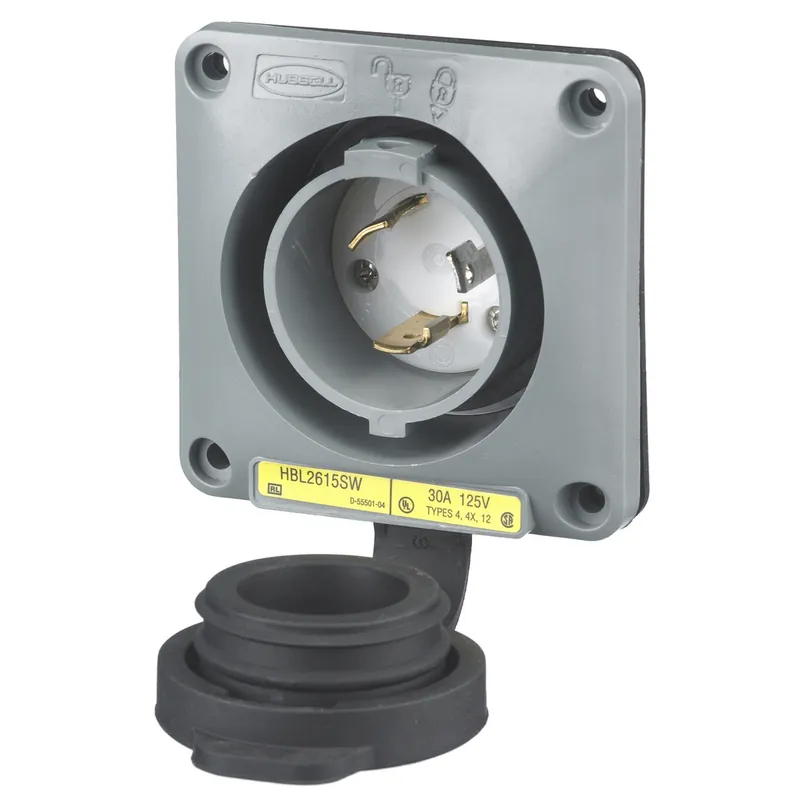 Hubbell HBL2615SW 30A 125V Twist-Lock Watertight SAFETY-SHROUD Gray