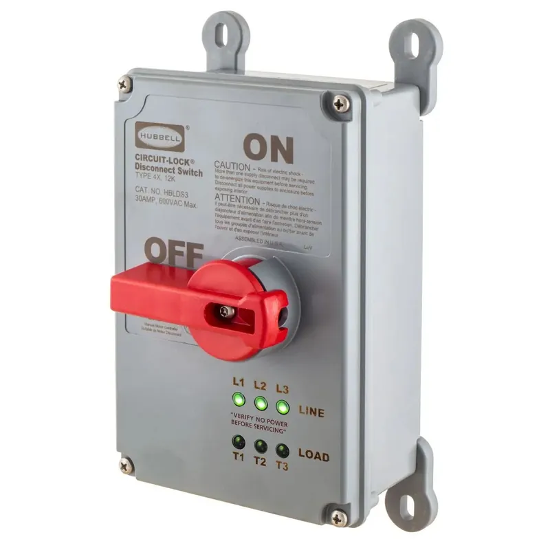 Wiring Device-Kellems HBLDS3P HWD Non-Metallic UnFusible Watertight Enclosed Disconnect Switch 480 VAC 30 A