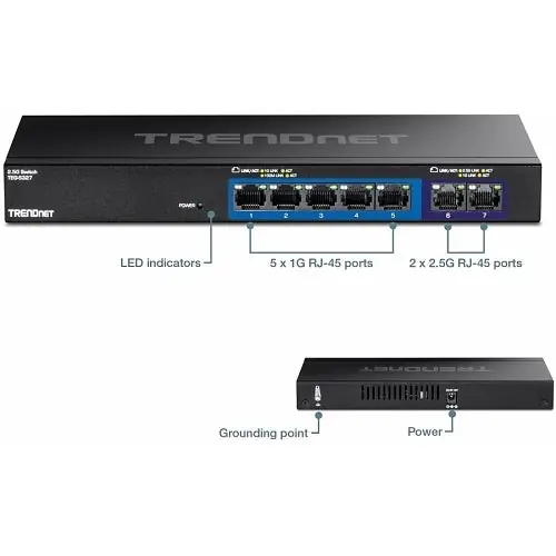 TRENDnet TEG-S327 7 1000Base-T|2.5GBase-T Compact|Desktop Mount|Wall Mount