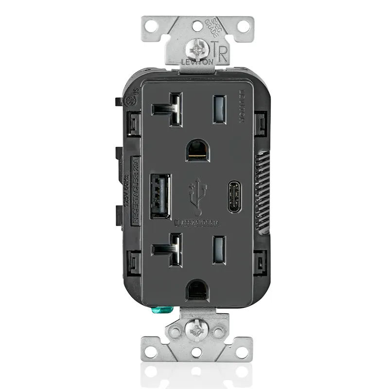 Leviton T5833-E Combination Duplex Receptacle/Outlet and USB Charger, 125 Volt AC, 20 Amp NEMA 5-20R