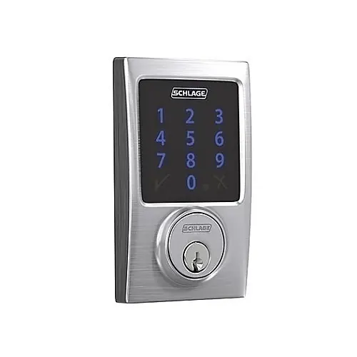 Schlage BE469ZP CEN 626 Connect Smart Deadbolt with Alarm Inbuilt Century Trim Satin Chrome