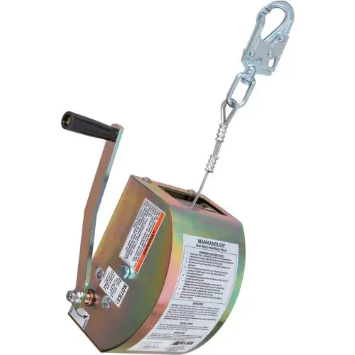 Honeywell Miller 8442-Z7/65FT ManHandler Hoist, 3/16 Galvanized Steel Wire Rope, Snap Hook, 350 lbs Capacity