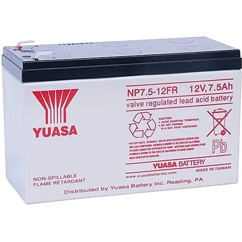 Yuasa NP7.5-12FR 12V, 7.5Ah Rechargeable SLA Battery, A/D Terminals, Flame Retardant