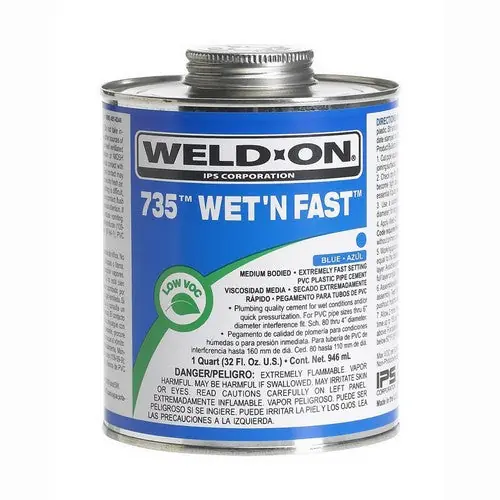 IPS Corporation 12498 Weld-On 735 Wet-N-Fast PVC Pipe Cement 1/4 pt Metal Can Blue