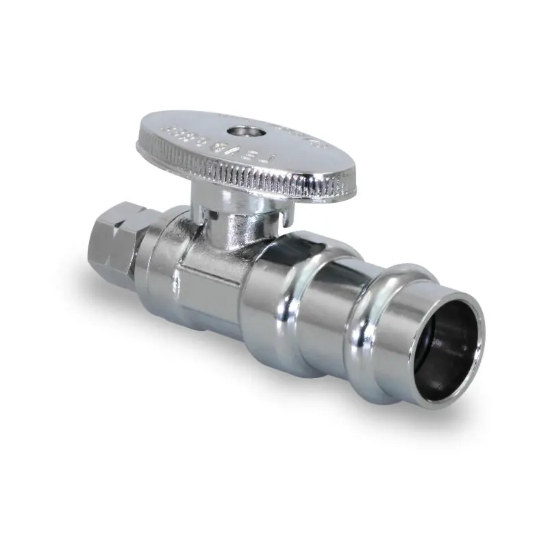 Everflow P-82212PR-NL Press X 3/8 OD Comp 1/4 Turn Straight Stop