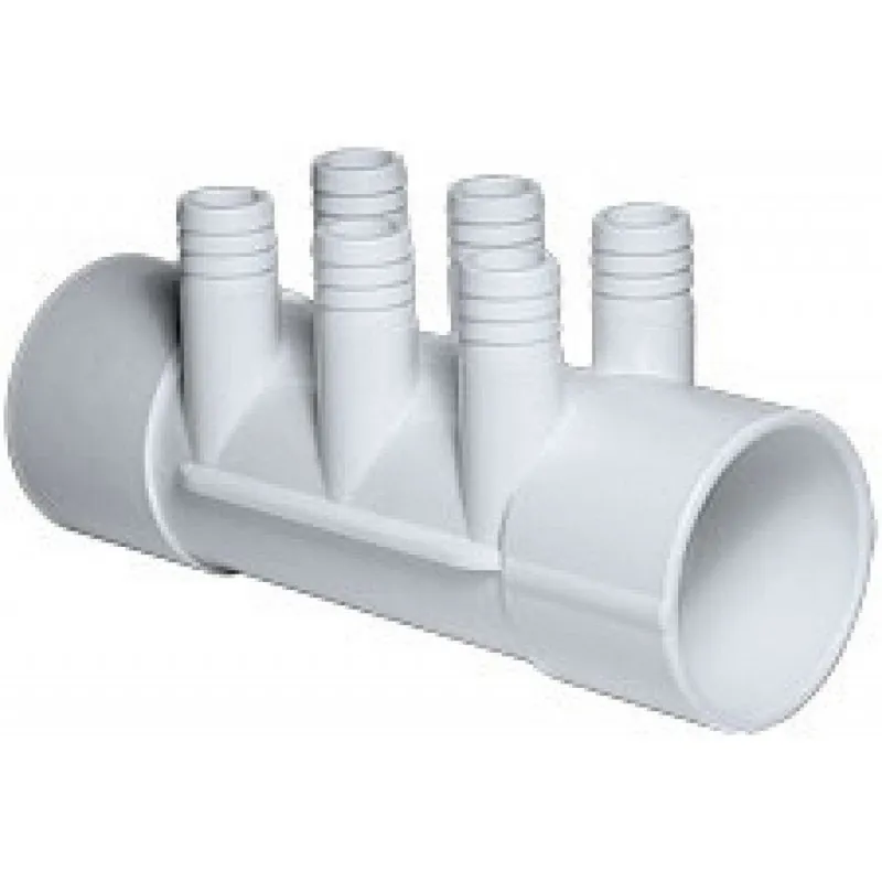 Waterway Plastics 672-7120B Manifold 2 inch Slip x 0.75 inch 6 Barb Ribbed