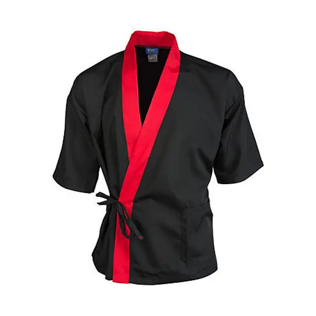 KNG Sm Sushi Chef Coat Black/Red 3/4 Sleeve