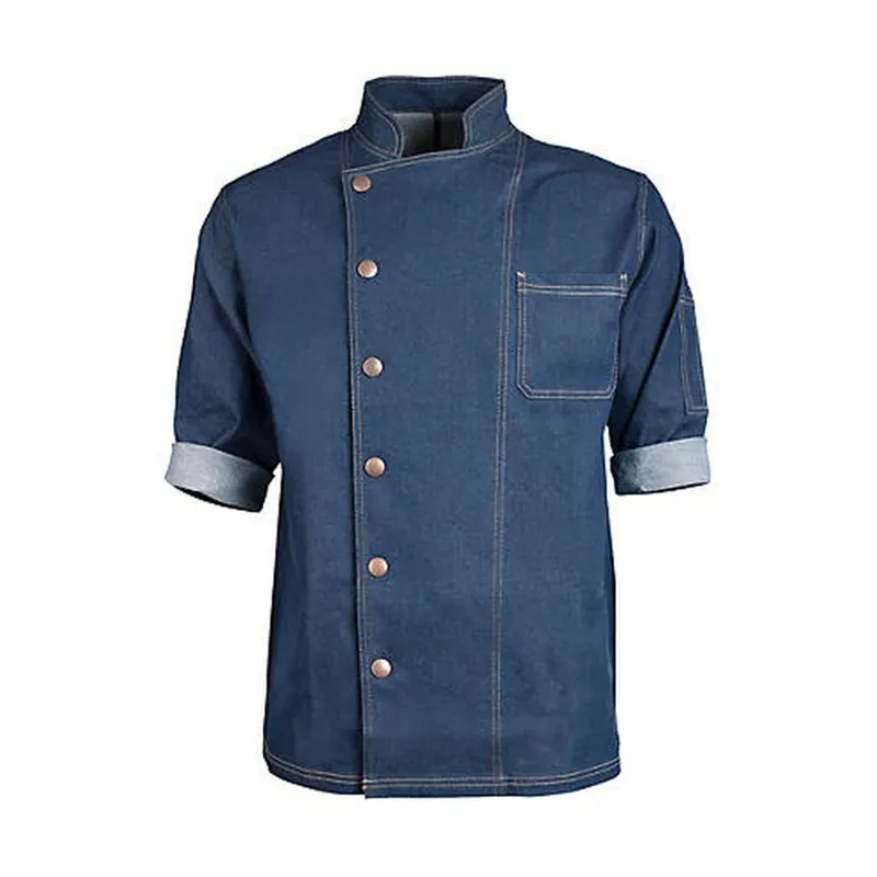 KNG M Denim Chef Coat Front Snap