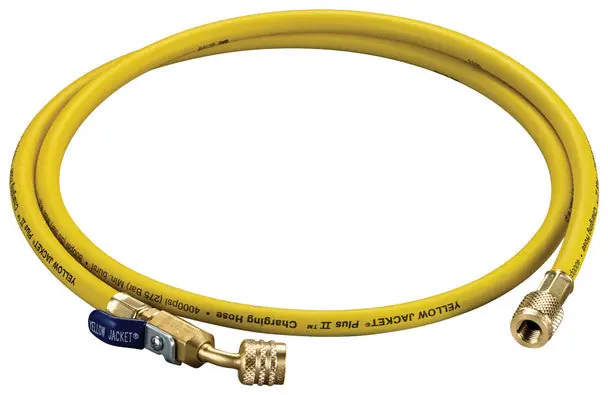 Yellow Jacket 30460 A2L Yellow PLUS II Hose for Left-Handed A2L Refrigerant Tanks, 45 Deg with Ball Valve