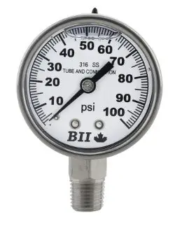 Boshart PGS-100-G 2 Dial Stainless Steel Pressure Gauge Lower Mounted 0-100 PSI