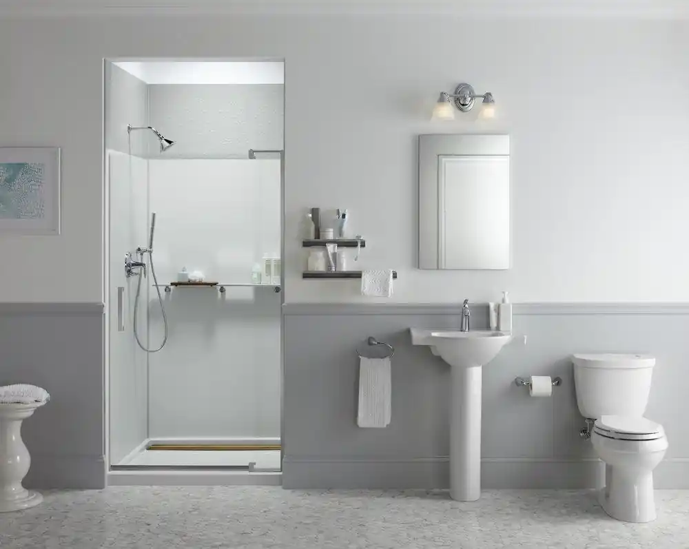KOHLER 707541-L-BNK Revel Frameless Pivot Shower Door in Anodized Brushed Nickel