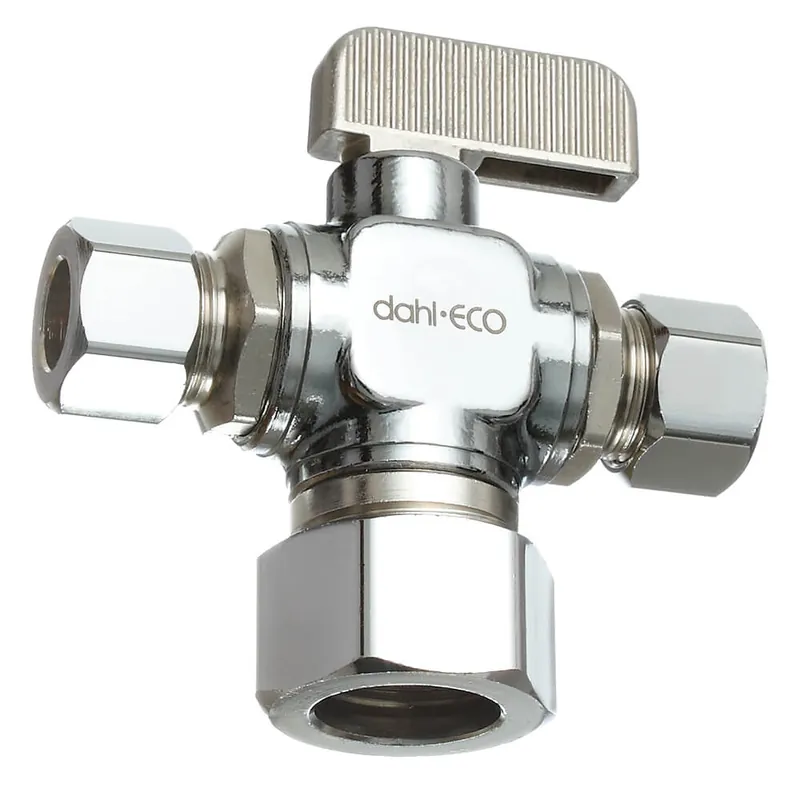 Dahl 611-33-31-31 1/2 Nom Comp x 3/8 OD Comp x 3/8 OD Comp Dual Outlet Valve Lead Free Chrome Plated