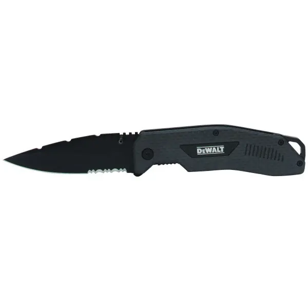 DeWALT DWHT10314L Pocket Knife, Carbon Serrated Blade, 3-1/2 in L Blade