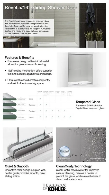 Kohler 707201-L-SHP Revel 59-5/8 in. Sliding Shower Door with Crystal Clear Glass
