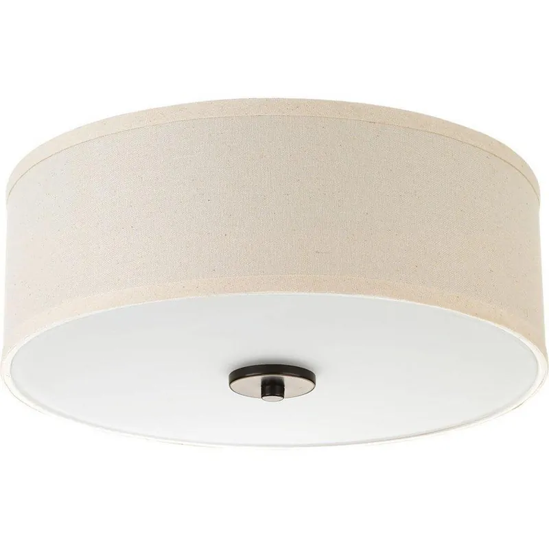 Progress Lighting P3696-2030K9 Inspire 17W 1-Light LED Ceiling Light with Fabric Shade Linen and Etched in Antique Bronze