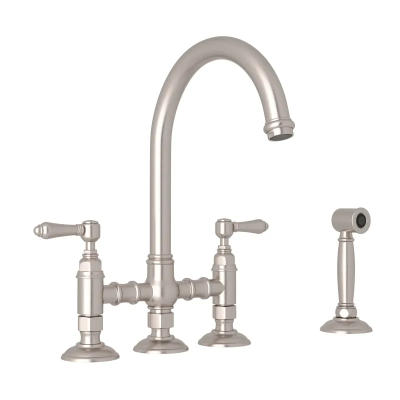 Rohl A1461LMWSSTN-2 San Julio Two Handle Bridge Kitchen Faucet with Side Spray