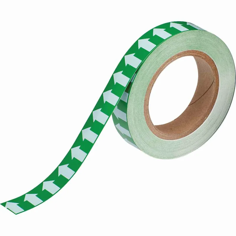 Brady 91425 Directional Flow Permanent Acrylic Arrow Tape, White on Green, 30 yd L x 1 in W x 0.004 in THK, B-946 Vinyl