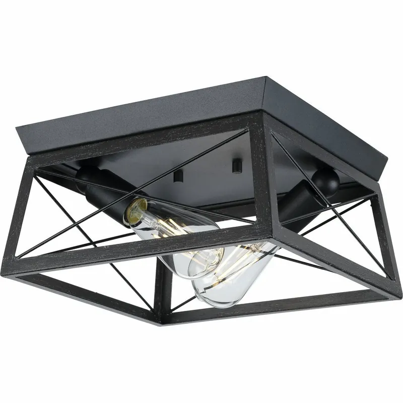 Progress Lighting P350039-031 Create A Cozy Home With The Briarwood Collection 2-Light Ceruse Black Farmhouse Flush Mount Ceiling Light