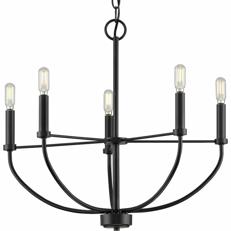 Progress Lighting P400202-031 Transform your home with the gorgeous glow from the Leyden Collection 5-Light Matte Black Farmhouse Chandelier