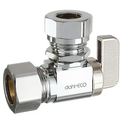 Dahl Valve 611-33-L5 1/2 Nom Comp x 1/2 OD Comp Angle Supply Stop w/ 1/2 Slip Joint, Lead Free Chrome Plated