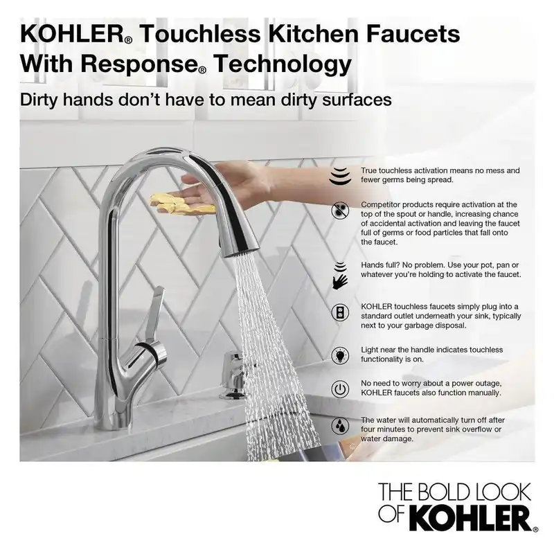 KOHLER 29709-VS Artifacts Single Handle Pull Down Touchless Kitchen Faucet