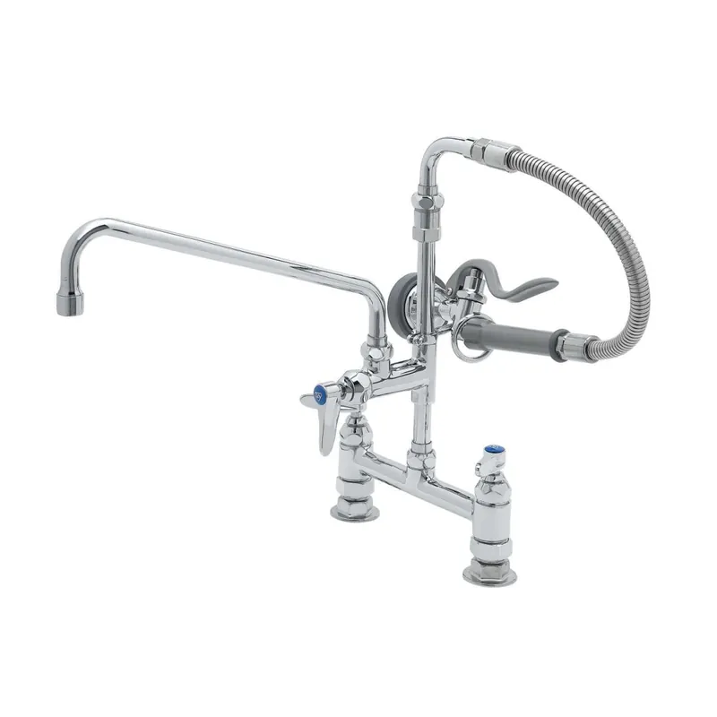 T&S Brass B-0178 Spray Assembly, 8 Deck Mount Base, 12 Add-On Faucet, Spray Valve & SS Flex Hose