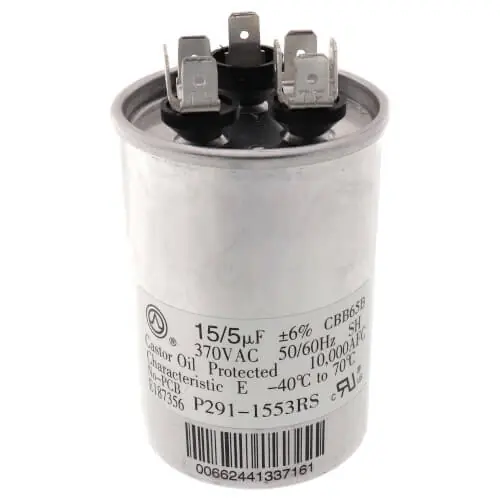 Carrier P291-1553RS 370V Dual Round Run Capacitor 15/5 MFD