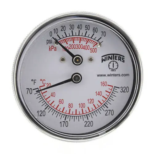 Winters Instruments TTD404 2.5 Tridicator Temperature and Pressure Gauge 0-75 PSI