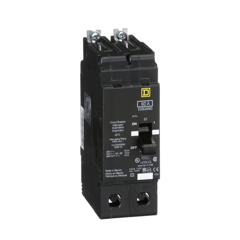 Square D EDB24060 2-Pole 60 Amp 480 Star/277 Volt Thermal Magnetic Miniature Circuit Breaker