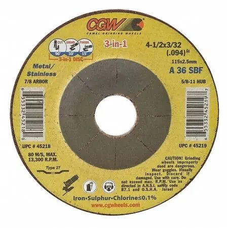 CGW 45219 3 in 1 High Performance Depressed Center Wheel 4-1/2 in x 3/32 in A36S