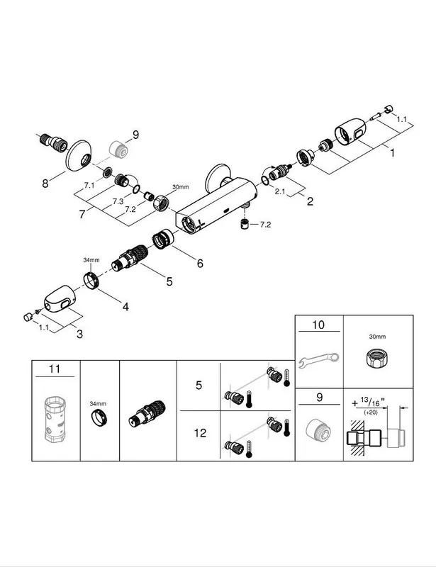 GROHE 34150003 Grohtherm Two Handle Thermostatic Valve Trim with Volume Control (Valve Included)