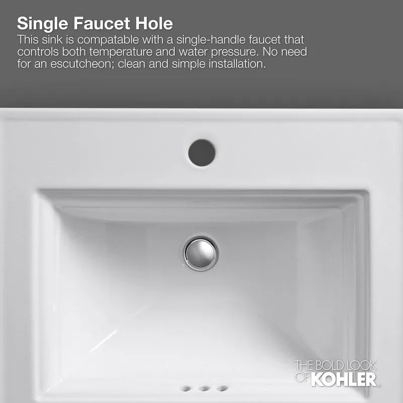 Kohler 2895-1-0 Tahoe 21 x 19 in. Rectangular Drop-in Bathroom Sink