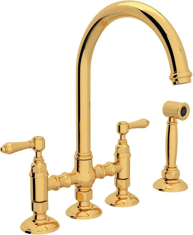 Rohl A1461LMWSIB-2 San Julio Two Handle Bridge Kitchen Faucet with Side Spray in Inca Brass