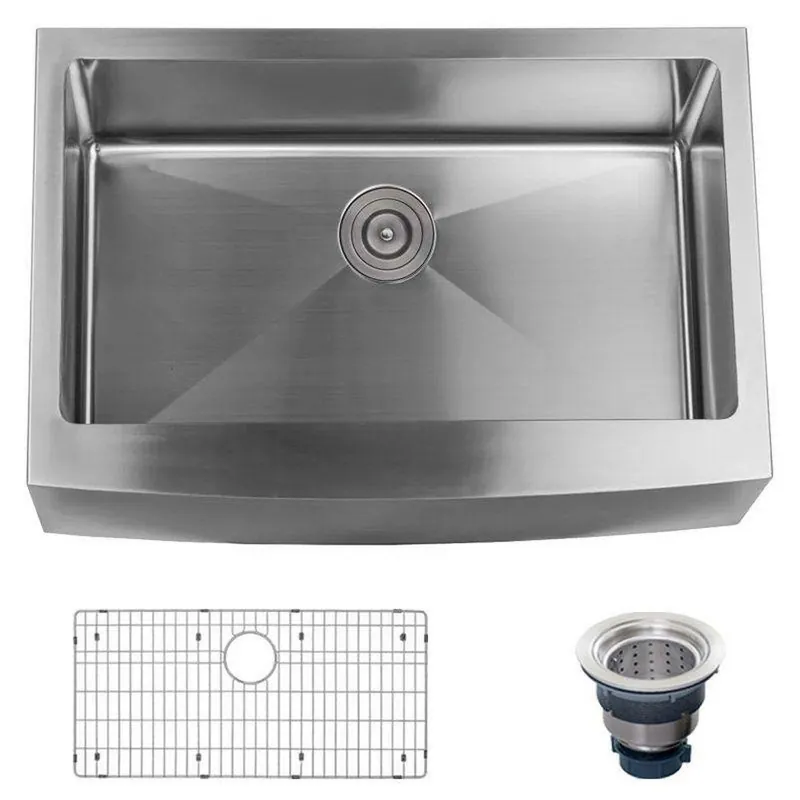 Miseno MNO163020F 10 in. 16 ga Stainless Steel Single Bowl Farmhouse Kitchen Sink
