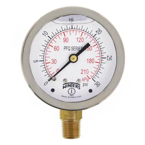 Winters Instruments PFQ802 2-1/2 Stainless Steel Liquid Filled Gauge 0-30 PSI