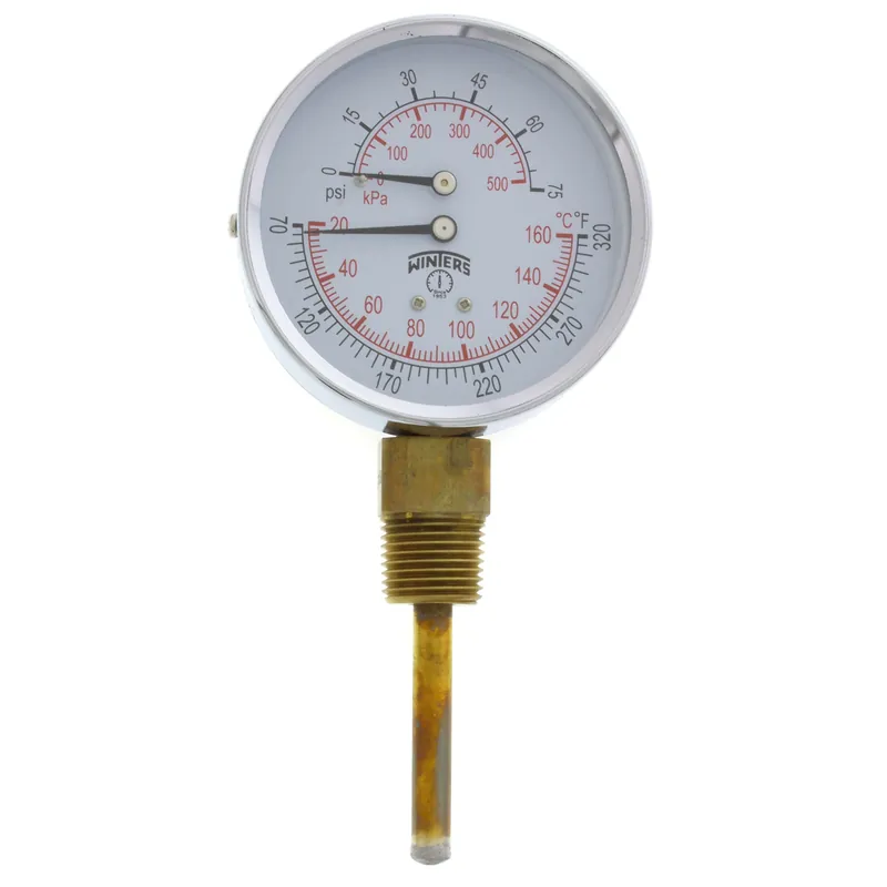 Winters Instruments TTD403 3 TTD Bottom Mount Dual Scale Tridicator 0-75 PSI and 70F-320F