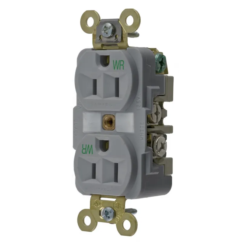 Wiring Device-Kellems HBL5262GYWR 1-Phase Duplex Extra Heavy Duty Self-Grounding Standard Traditional Weather-Resistant Screw Mount