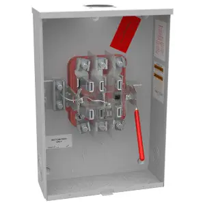 Milbank U4701-RL-QG Meter Socket Ringless 200A 600V 3-PH 7-Jaw OH/UG Lever Bypass Small Hub Opening Quadplex Ground Surface-Mount NEMA 3R