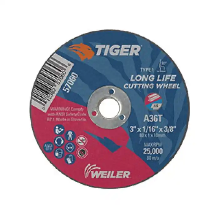 Tiger 57060 Cut-Off Wheel Flat Long Life 3 in Diameter A36T Grit