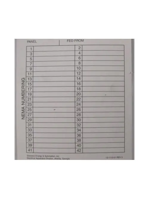 Square D 8003115801 Circuit Breaker Panelboard Directory Card
