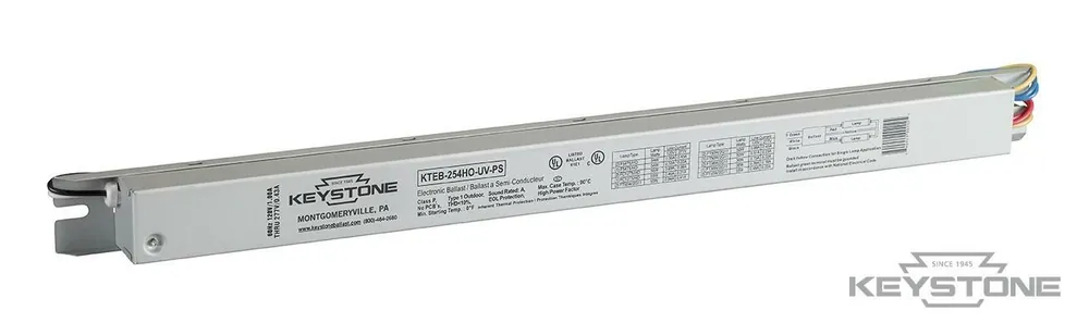Keystone KTEB-254HO-UV-PS-/A-DP 2xF54T5HO, 120-277V, Program Start, 90C Rated, with poke in connectors and lead wires poked in