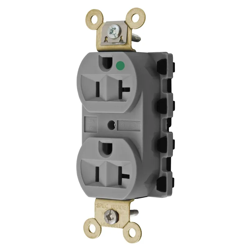 Wiring Device-Kellems SNAP8300GYA Wiring Device-Kellems SNAPConnect 1-Phase Duplex Grounding Standard Traditional Screw Mount Straight Blade Receptacle